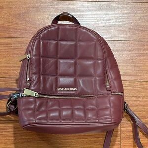 Michael Kors Leather Burgundy Quilted Backpack